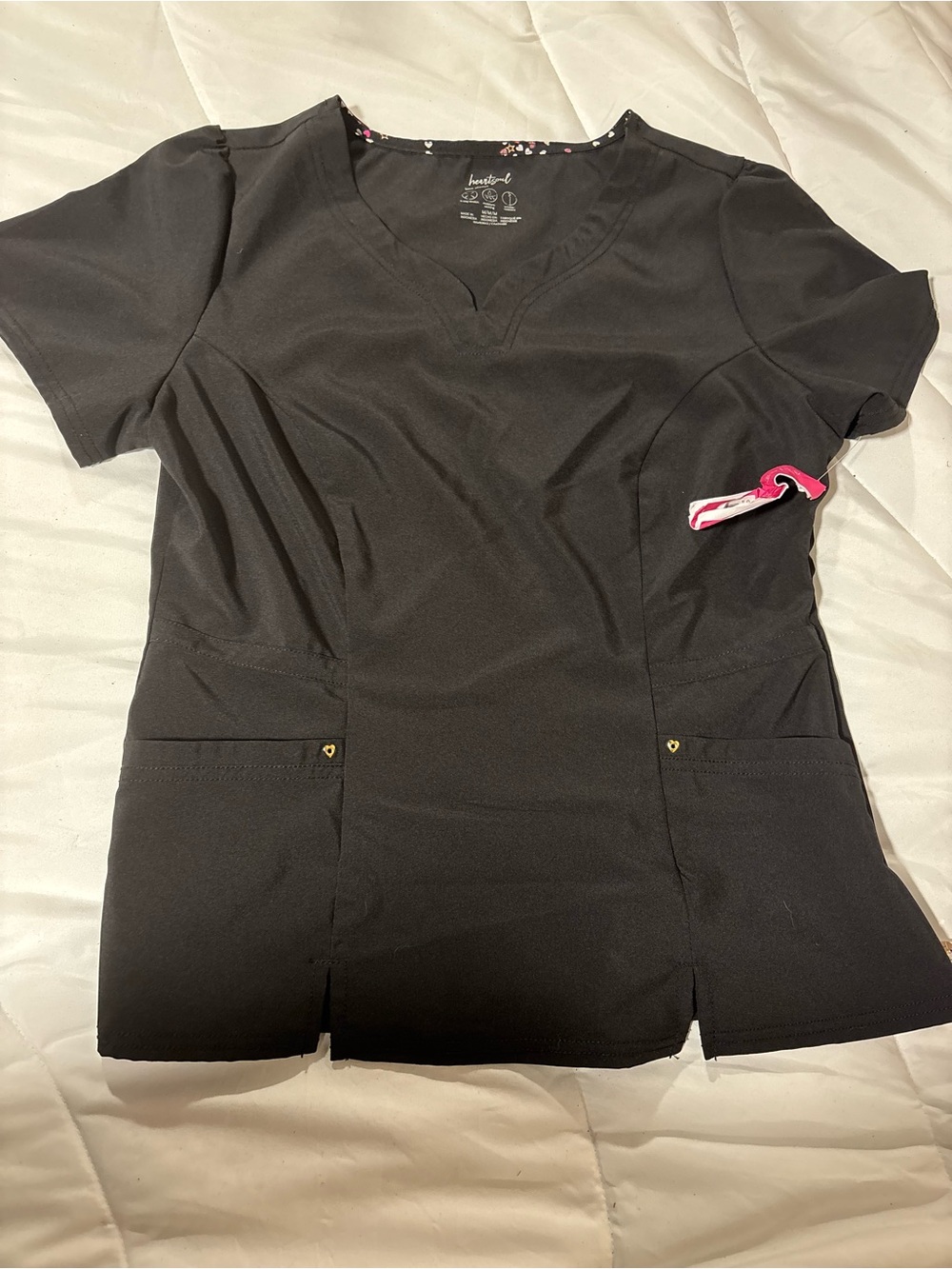 HeartSoul Black Scrub Top with Pink and gold Accent size Medium